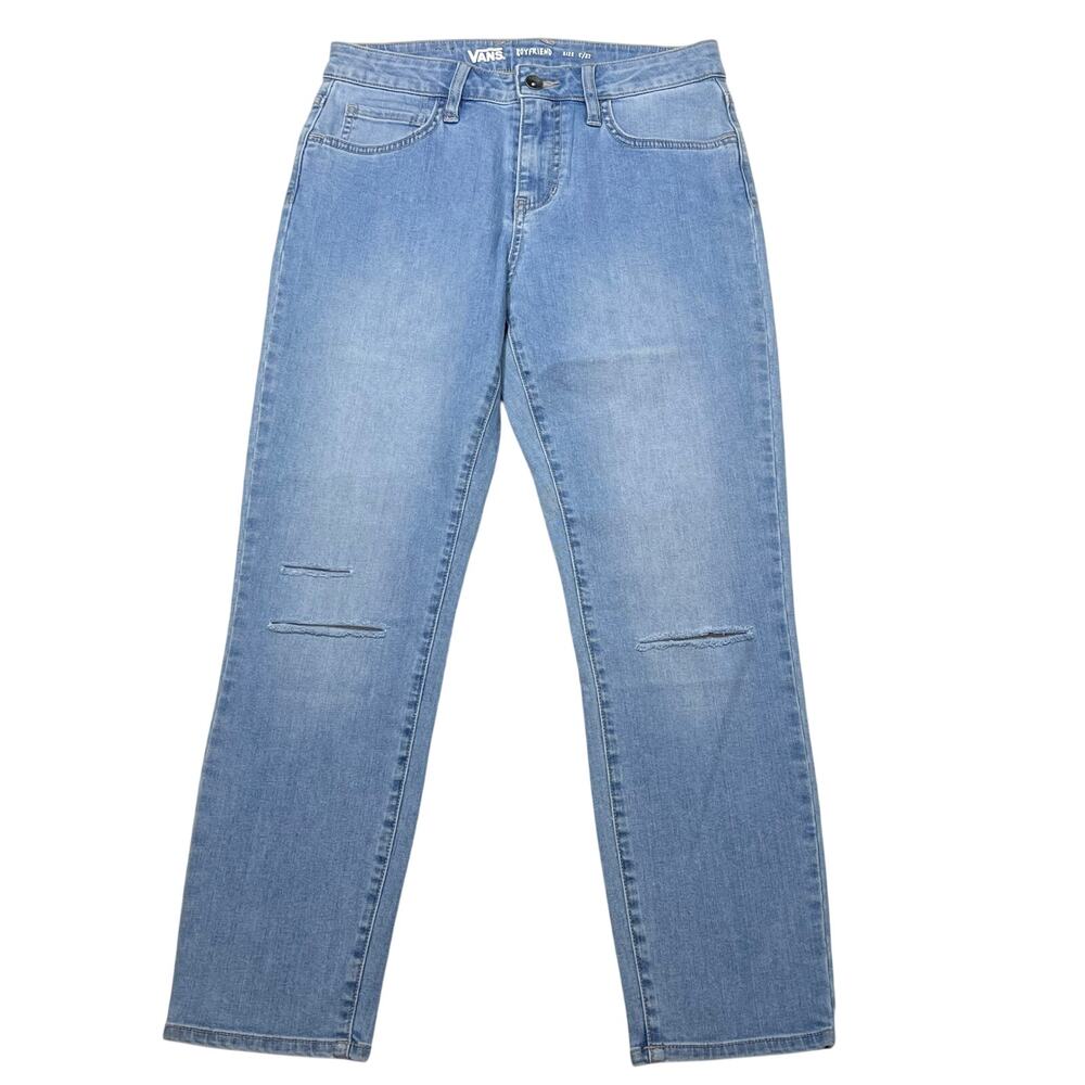 Vans Off the Wall Denim Jeans Women 5/27 Blue Distressed Straight Fit High Rise
